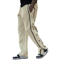 Men's Casual Work Pants with Snap Button Design, Adjustable Drawstring Waist & Multi-Pocket Utility for Outdoor Activities and Daily Wear (Comfortable & Functional),Beige L