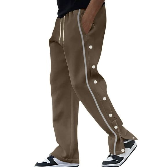 Men's Casual Work Pants with Snap Button Design, Adjustable Drawstring Waist & Multi-Pocket Utility for Outdoor Activities and Daily Wear (Comfortable & Functional),Coffee M