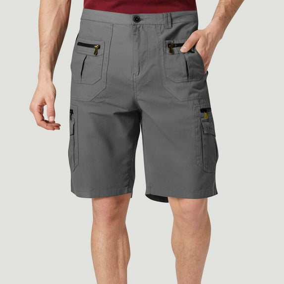 Men’s Casual Work Pants, Solid Color Multi Pocket Zipper Button Cropped Pants, Elastic Waist Comfortable Jogger Trousers for Outdoor, Work, Travel and Daily Wear
