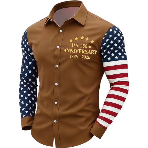 Men's Casual Workwear Collared Button-Down Shirt With Pockets Brown 3XL