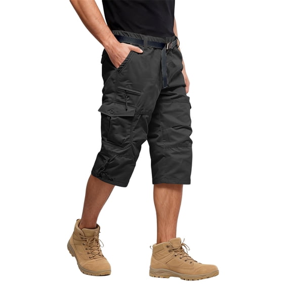 Men’s Casual Workwear Multi Pocket Knee Length Cargo Pants Relaxed Fit Outdoor Utility Trousers for Daily Wear