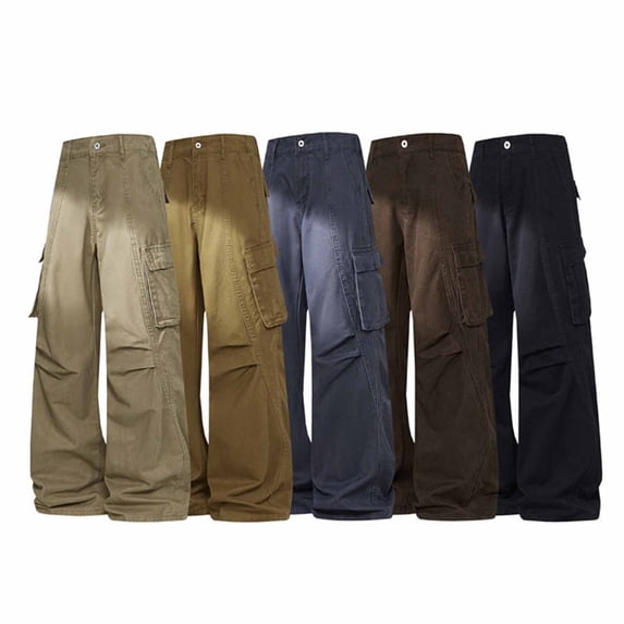 Men's Casual Workwear Pants with Multi-Pockets, Trousers - Straight Leg Button Waist, Stretchy, Breathable, Quick Dry for Outdoor Hiking, Daily Wear, Active | AKLJWH,Beige L