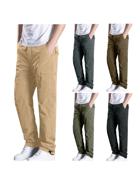 Men's Casual Workwear Pants Trousers Elastic Waist Straight Leg Button Multi-Pockets Lightweight Breathable Stretchy Office Daily Hiking Construction Travel Streetwear | Zenithor,Coffee 4XL