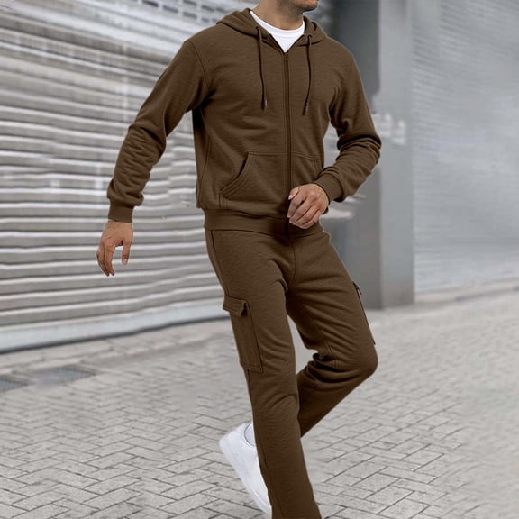 Men's Casual Zip Up Hoodie Tracksuit Set – Relaxed Fit Fleece Sweatshirt and Cargo Pants – 2 Piece Outfit for Spring Autumn Winter – S-XXXL
