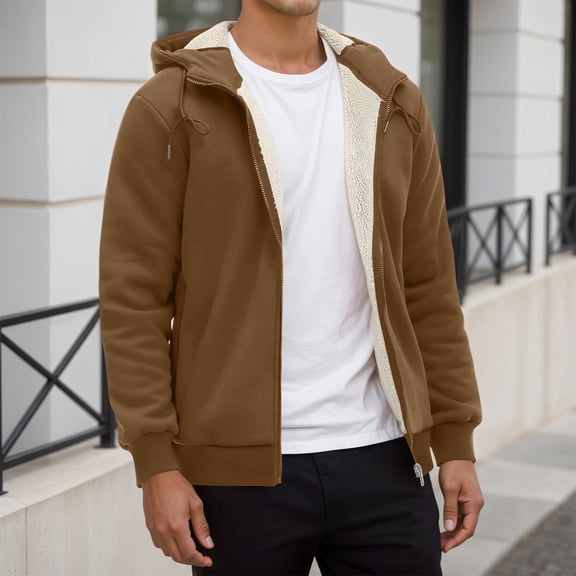 Men's Casual Zip Up Sherpa Lined Hoodie Sweatshirt Jacket (Brown XL)