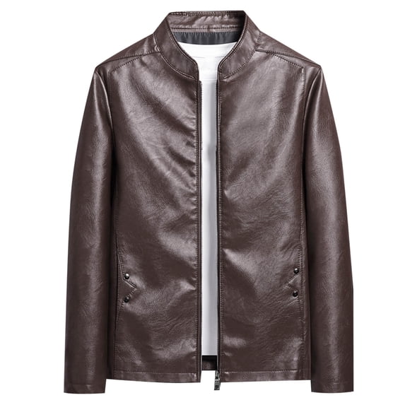Men's Casual Zip Up Slim Bomber Faux Leather Jacket Motorcycle Biker Jackets Fashion Fall Jackets Coat