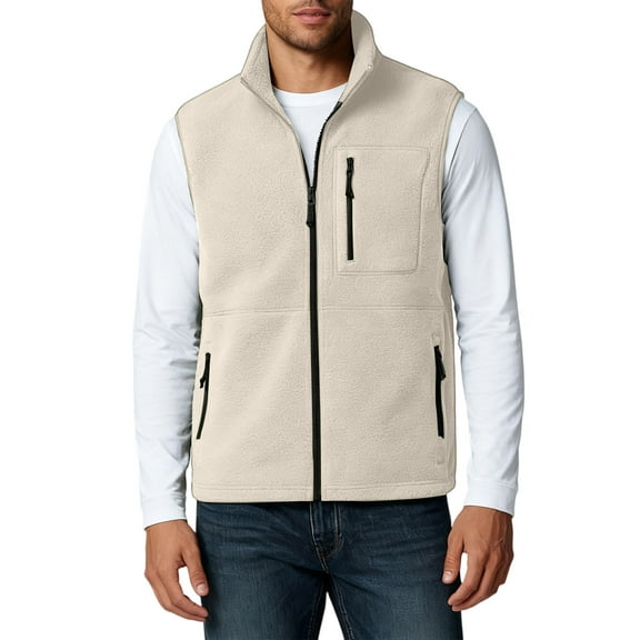 Men's Casual Zip-Up Warm Down-Cotton Vest, White, Size XL