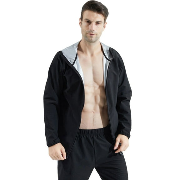 Men's Casual Zipper Jacket Sauna Shirt Sweat Coat Compression Workout Gym Exercise Sports Shapewear Lightweight Breathable