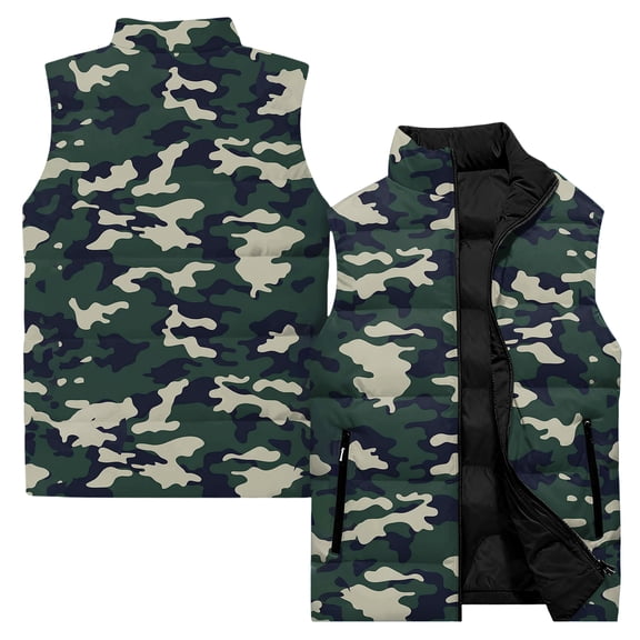Men's Casual and Fashionable Sleeveless Vest, Camouflage Printed Cotton Jacket, Durable and Trendy for Outdoor and Casual Wear,Dark Green,M