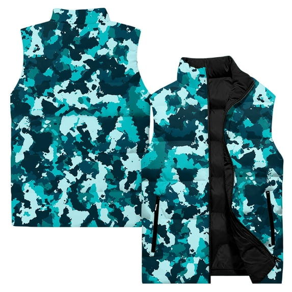 Men's Casual and Fashionable Sleeveless Vest, Camouflage Printed Cotton Jacket, Durable and Trendy for Outdoor and Casual Wear,Sky Blue,L