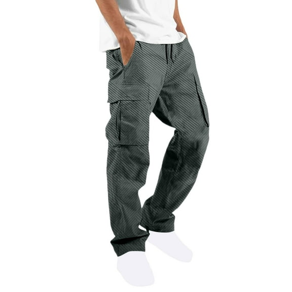Men's Casual and Fashionable Workwear Pants with Drawstring Solid Color Pants Gray M