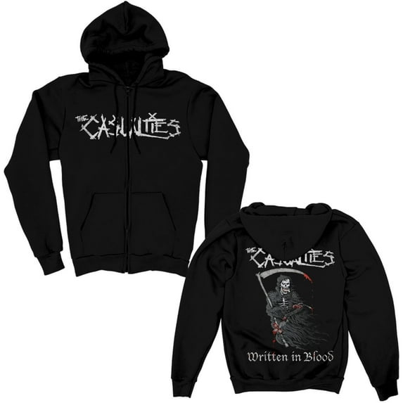 Men's Casualties Written in Blood Zip Up Zippered Hooded Sweatshirt XX-Large Black