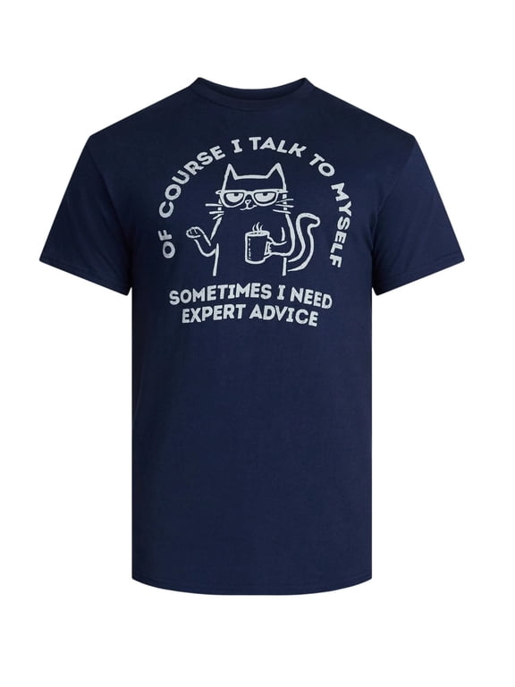Men's Cat Of Course I Talk to Myself Navy Graphic T-Shirt - 2XL