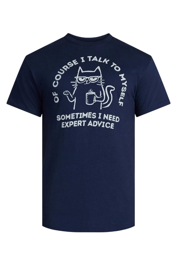 Men's Cat Of Course I Talk to Myself Navy Graphic T-Shirt - 2XL