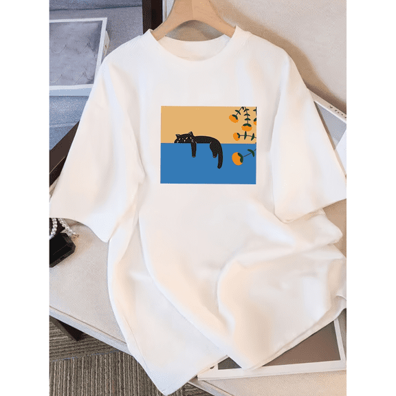 Men's Cat Print Shirt T-Shirt - Soft Cotton, Short Sleeve,Size S-3XL