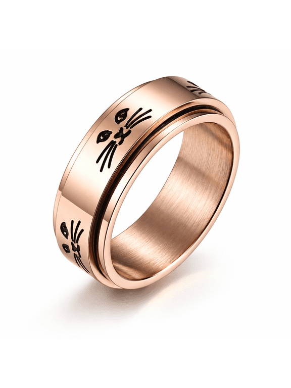 Men's Cat Spinner Ring, Titanium Steel Rotating Band, 8mm Fidget Ring