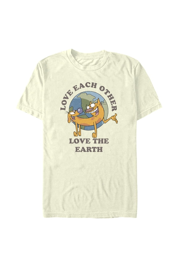 Men's Catdog Love the Earth Graphic Tee Beige 2X Large