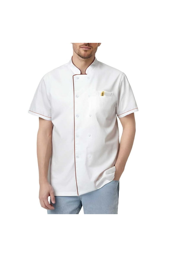 Men's Catering Chef Workwear Chef Outfit Short Sleeve Top Cardigan Shirt Clothes