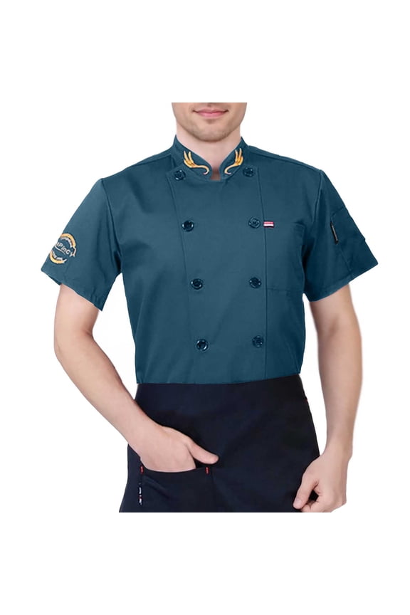 Men's Catering Chef Workwear Chef Outfit Short Sleeve Top Cardigan Shirt Clothes