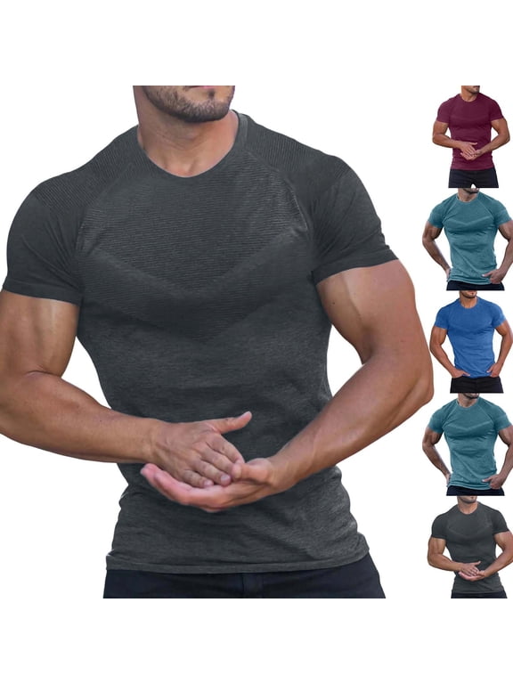 Men's Cationic T-Shirt Polyester, Quick Dry Sports Tee Top, Round Neck Short Sleeve Athletic Fit, Moisture-Wicking Breathable, Gym Workout Running Training, Casual Streetwear