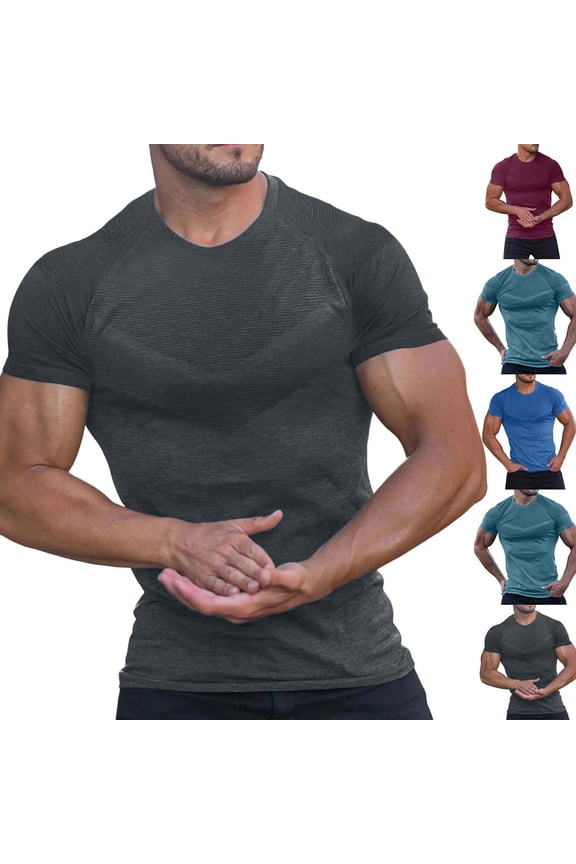 Men's Cationic T-Shirt Polyester, Quick Dry Sports Tee Top, Round Neck Short Sleeve Athletic Fit, Moisture-Wicking Breathable, Gym Workout Running Training, Casual Streetwear
