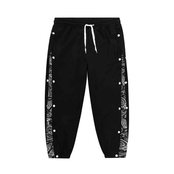 Men's Causal Long Pants Lightweight Funny Print Pants with Pockets Black Size L