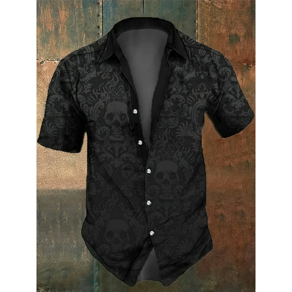 Men's Causal Summer 3D Graphic Hawaiian Shirt Short Sleeve Button Down Beach Shirts Black M