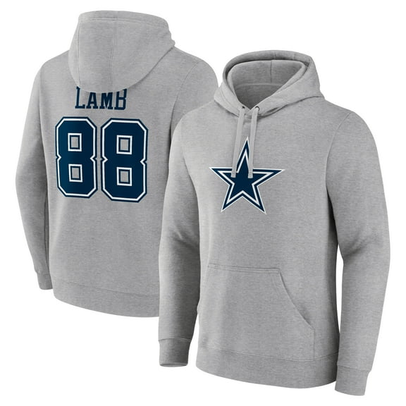 Men's CeeDee Lamb Gray Dallas Cowboys Icon Player Name & Number Pullover Hoodie
