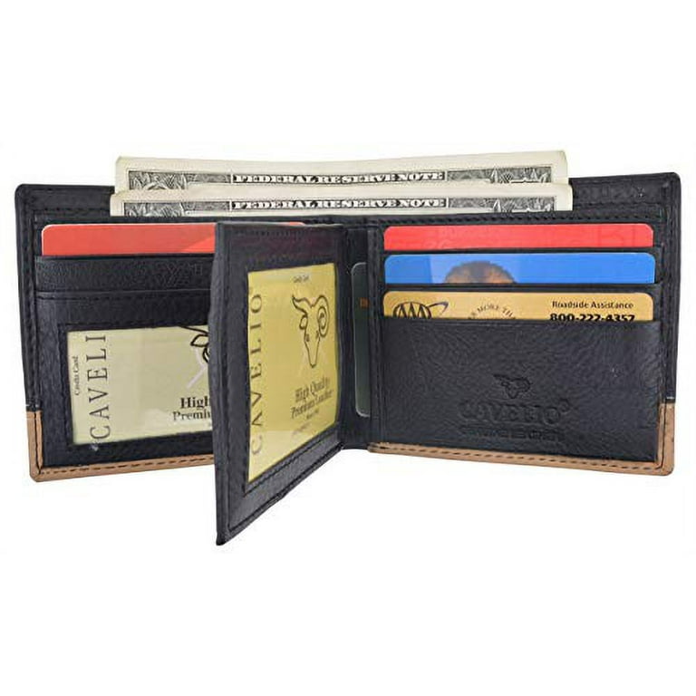 Men's Leather ID Wallet – Bifold Design, Brown Leather with ID Windows and Credit Card Slots