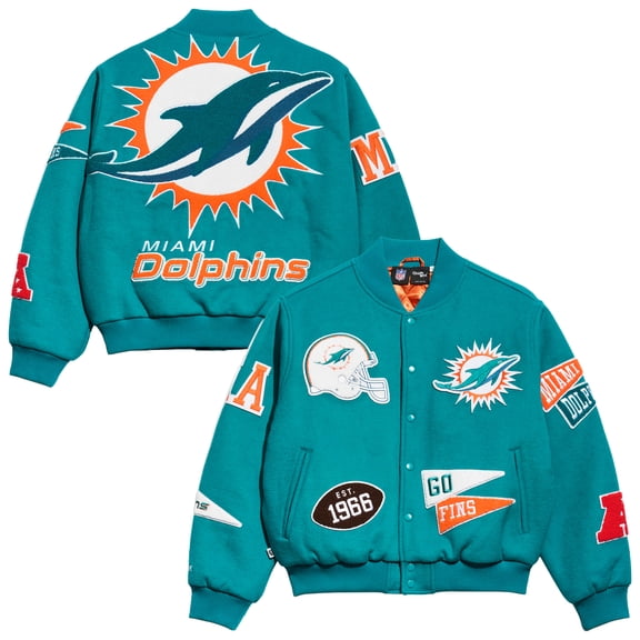 Men's Chalk Line Aqua Miami Dolphins Pennant Varsity Full-Snap Jacket