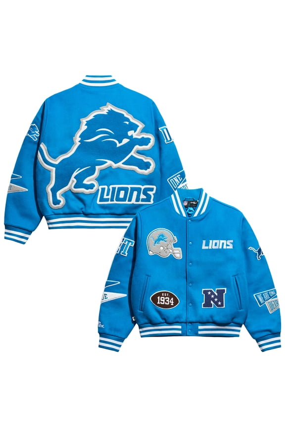Men's Chalk Line Blue Detroit Lions Pennant Varsity Full-Snap Jacket
