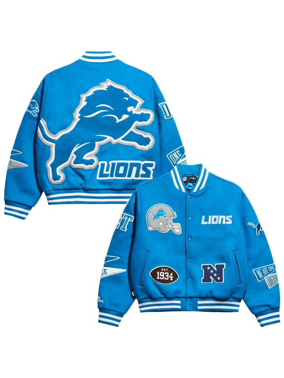 Men's Chalk Line Blue Detroit Lions Pennant Varsity Full-Snap Jacket