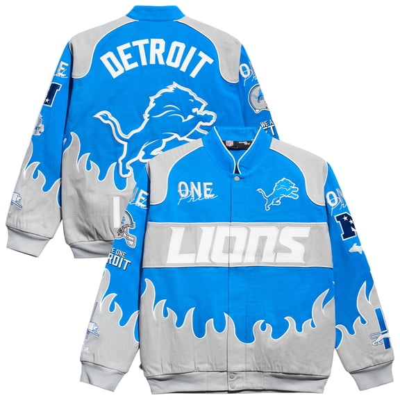 Men's Chalk Line Blue Detroit Lions Premium Racing Full-Snap Jacket