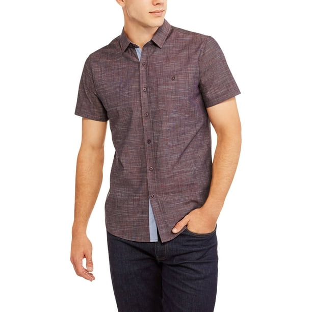 Men's Chambray Woven Short Sleeve Shirt - Walmart.com