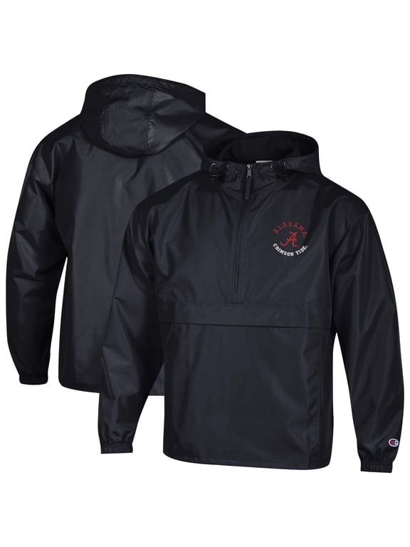 Men's Champion Black Alabama Crimson Tide Packable Hooded Windbreaker Half-Zip Jacket