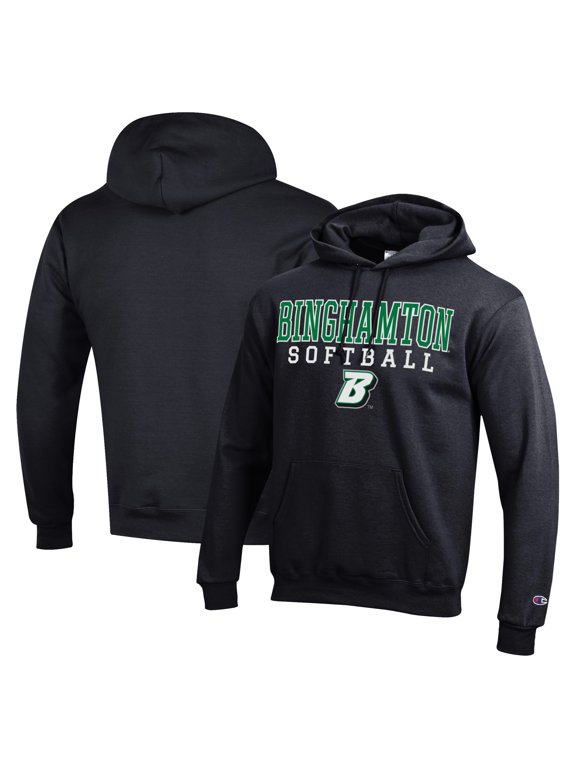Men's Champion Black Binghamton Bearcats Stack Logo Softball Powerblend Pullover Hoodie