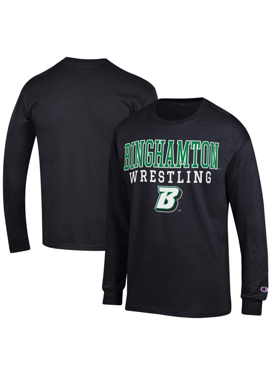 Men's Champion Black Binghamton Bearcats Wrestling Stacked Logo Long Sleeve T-Shirt