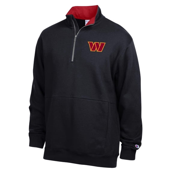 Men's Champion Black/Burgundy Washington Commanders Fleece Quarter-Zip Pullover