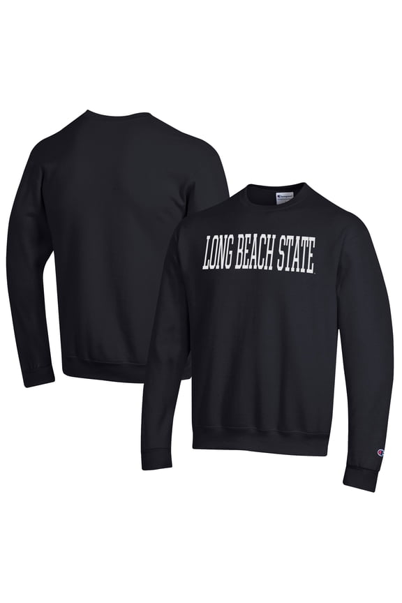 Men's Champion Black Cal State Long Beach The Beach Eco Powerblend Crewneck Sweatshirt