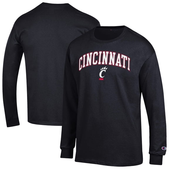 Men's-Champion  Black Cincinnati Bearcats Arch Over Logo Long Sleeve T-Shirt