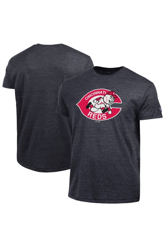 Men's Champion Black Cincinnati Reds Cooperstown Logo Tri-Blend T-Shirt