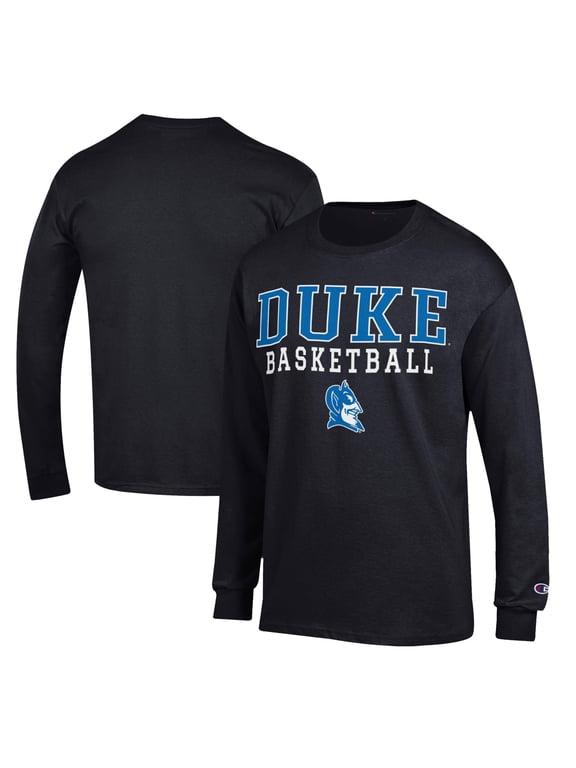 Men's Champion Black Duke Blue Devils Basketball Stack Long Sleeve T-Shirt