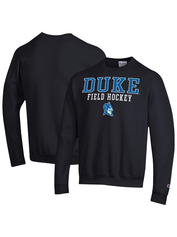 Men's Champion Black Duke Blue Devils Field Hockey-Stack Powerblend Pullover Sweatshirt