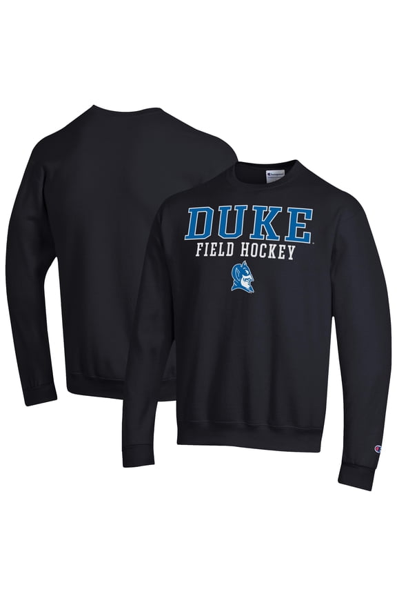 Men's Champion Black Duke Blue Devils Field Hockey-Stack Powerblend Pullover Sweatshirt