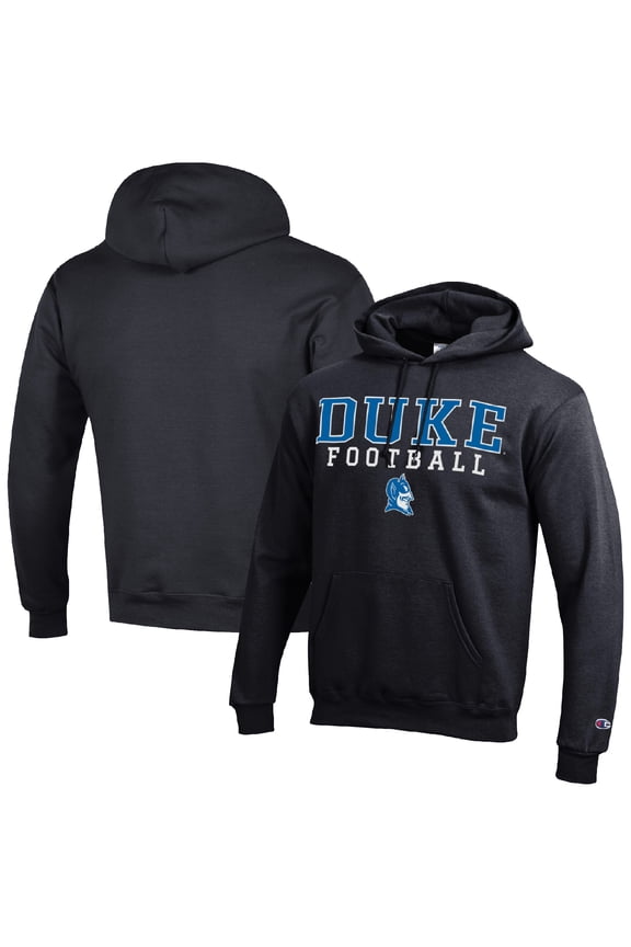 Men's Champion Black Duke Blue Devils Football Stack Pullover Hoodie
