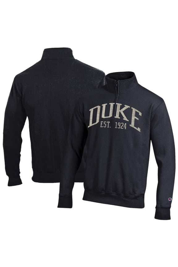 Men's Champion Black Duke Blue Devils Powerblend Quarter-Zip Pullover