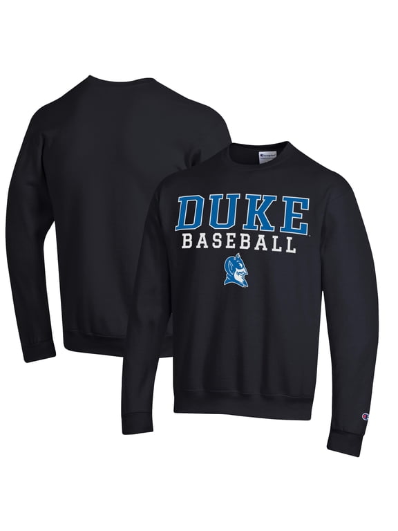 Men's Champion Black Duke Blue Devils Stacked Logo Baseball Pullover Sweatshirt
