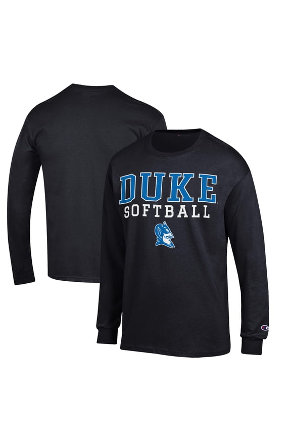 Men's Champion  Black Duke Blue Devils Stacked Logo Softball Long Sleeve T-Shirt