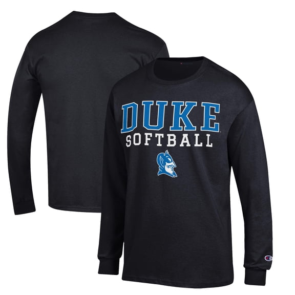 Men's Champion Black Duke Blue Devils Stacked Logo Softball Long Sleeve T-Shirt