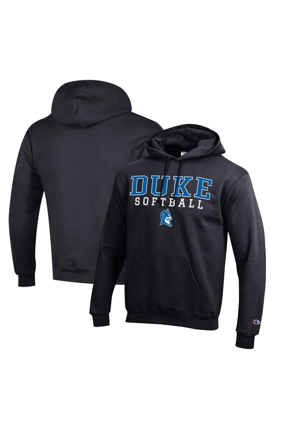 Men's Champion Black Duke Blue Devils Stacked Logo Softball Pullover Hoodie